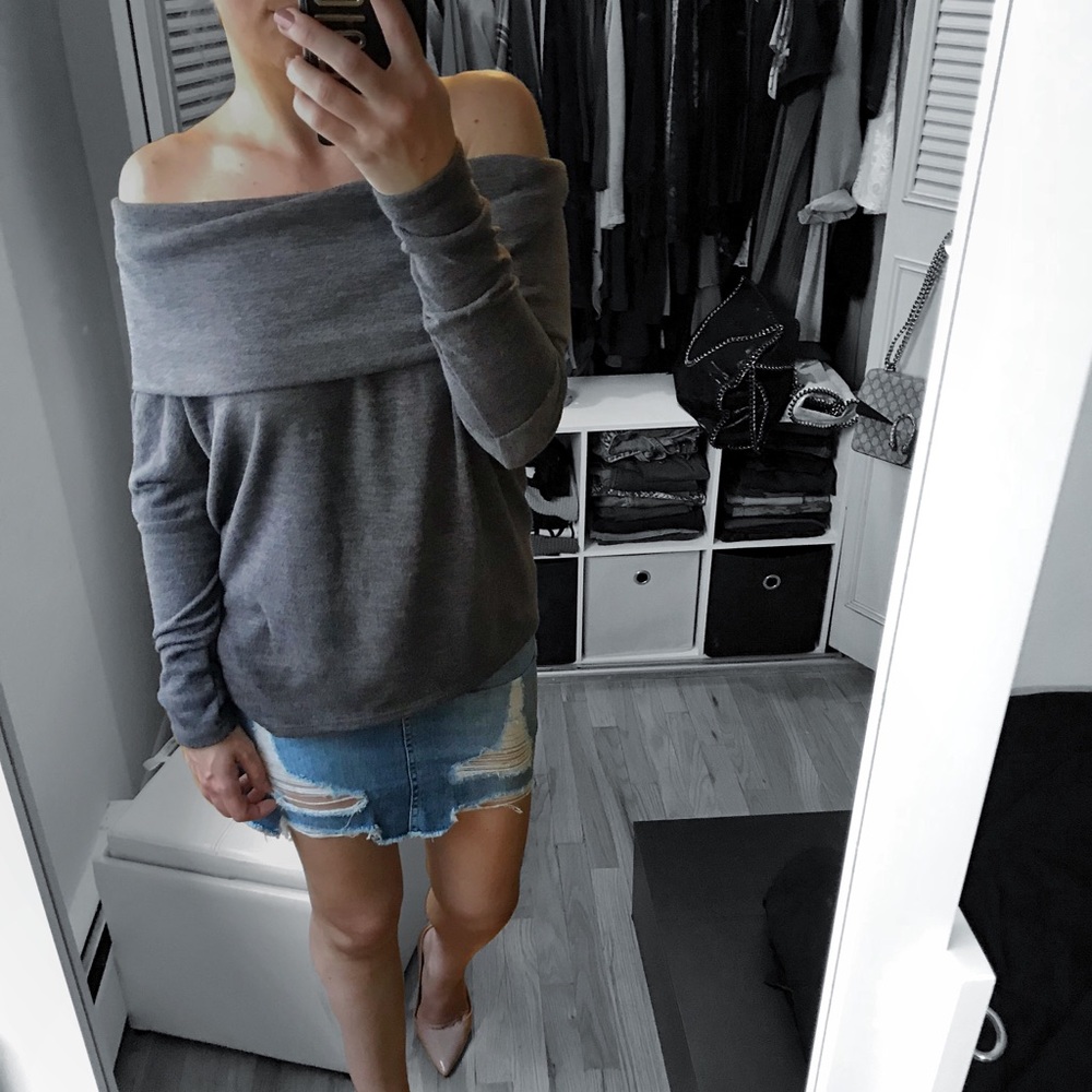 LAST 1✨Choco Brown Off Shoulder Sweater - Picture 2 of 4